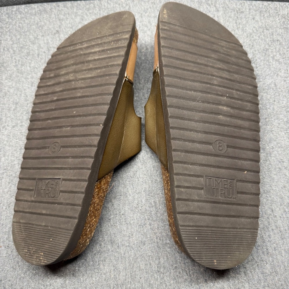 Double Strap‎ Comfort Sandals Slide Buckle Brown Time And Tru 8 - Picture 5 of 5